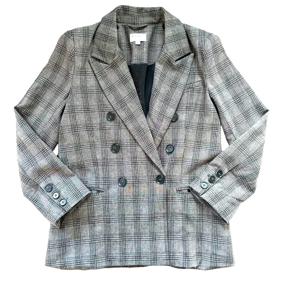 By Together Blazer Womens Small Grey Checkered Plaid Double Breasted Jacket